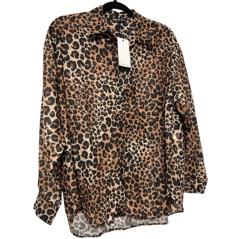 ASOS- Stradivarius  Button Down Leopard Print Blouse Sz Large Office Siren - Picture 4 of 8